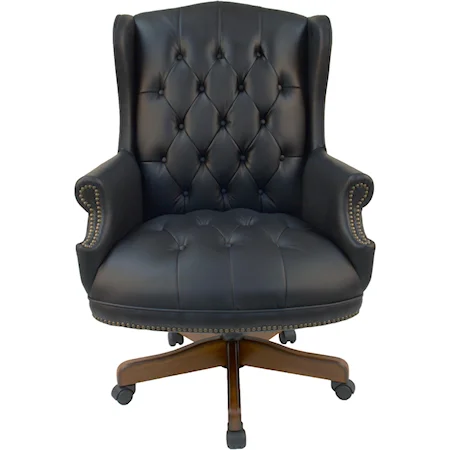 Leather Office Chair with Tufted Seating, Nailhead Trim and Five-Star Base